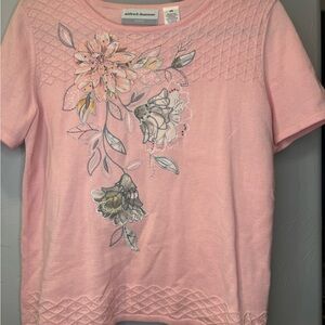 Alfred Dunner Petite Pink Embroidered Top